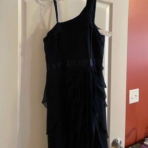 Floor length navy one shoulder dress